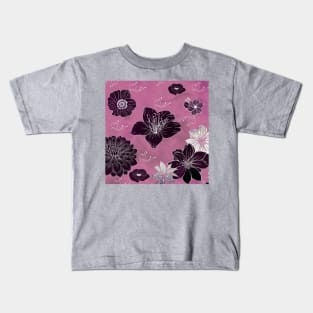 Dusky Pink and Black Floral Kids T-Shirt